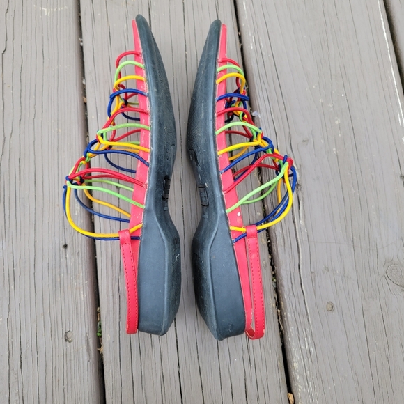 Vintage 90s y2k Rainbow Primary Elastic Strappy Caged Slingback Sandals 7 - Picture 5 of 9